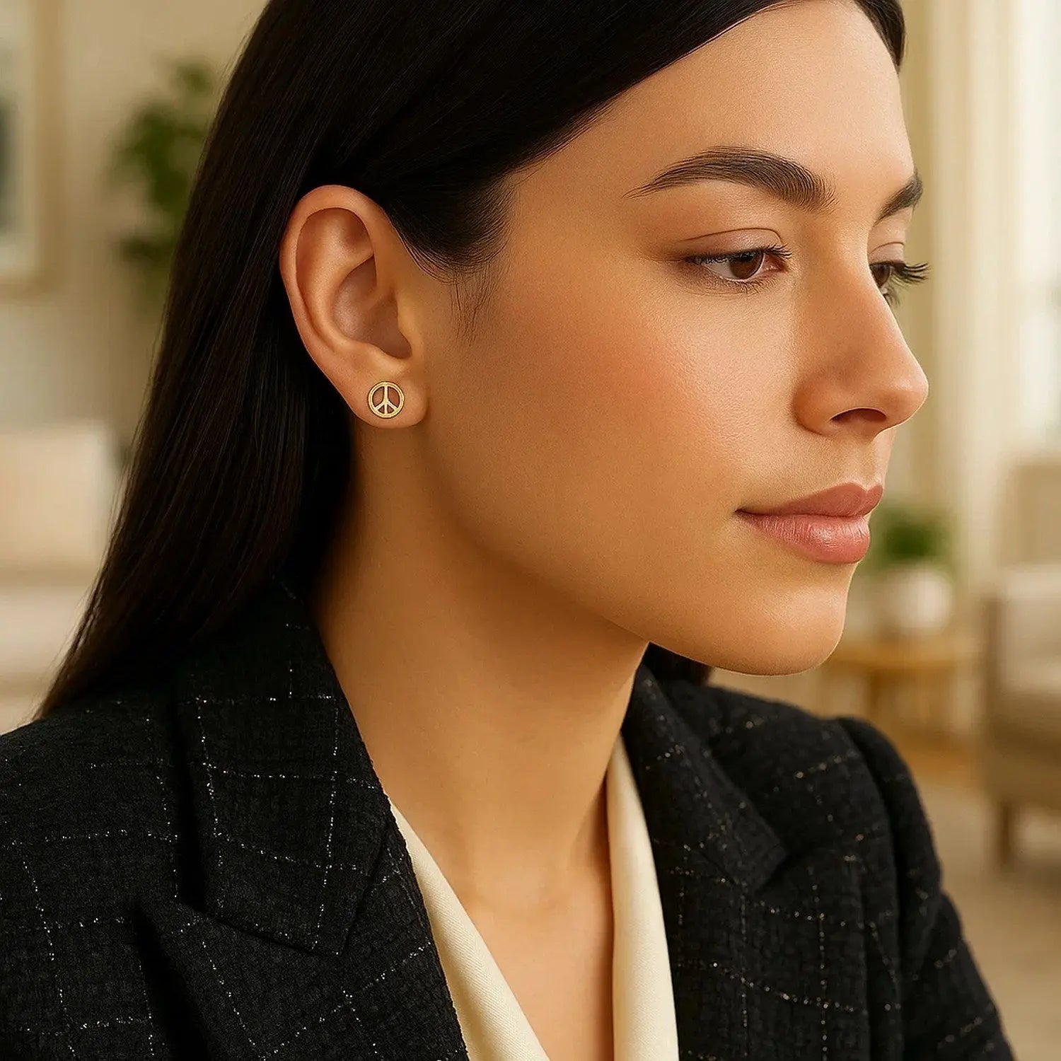 Peace Sign Earrings in 14K Yellow Gold RCJ