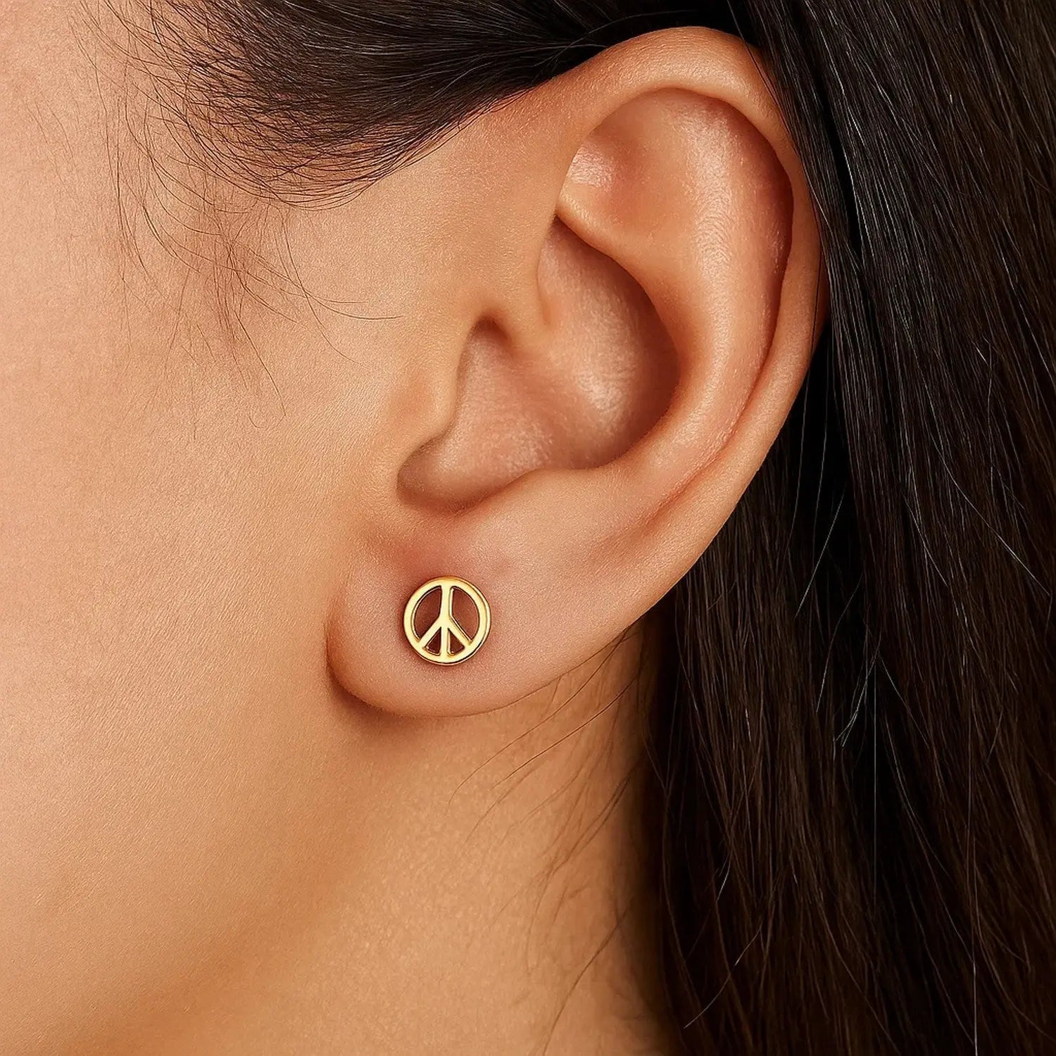 Peace Sign Earrings in 14K Yellow Gold RCJ