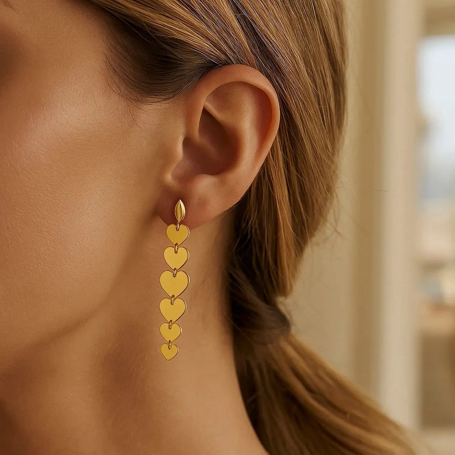 Heart Drop Earrings in 14K Yellow Gold RCJ