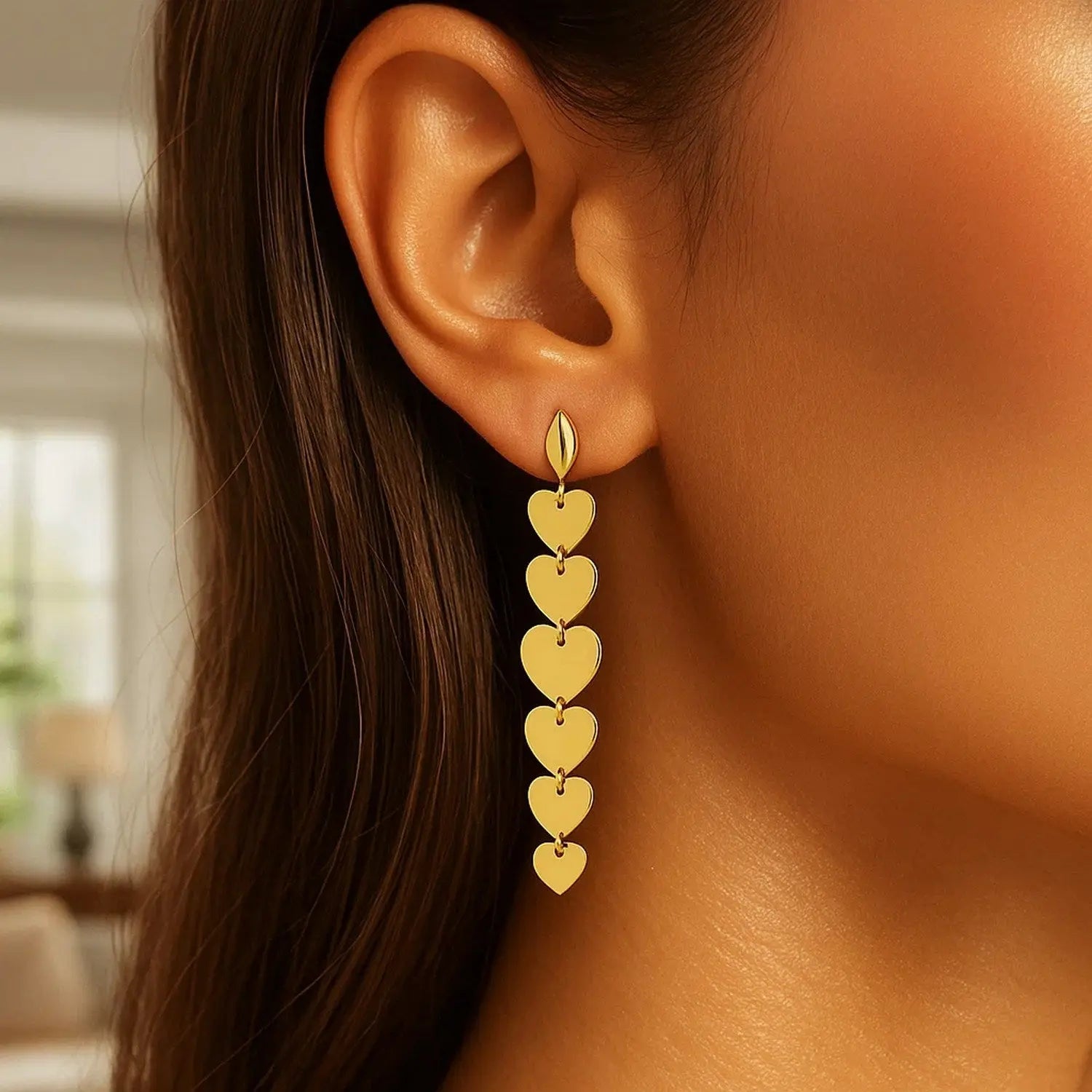 Heart Drop Earrings in 14K Yellow Gold RCJ
