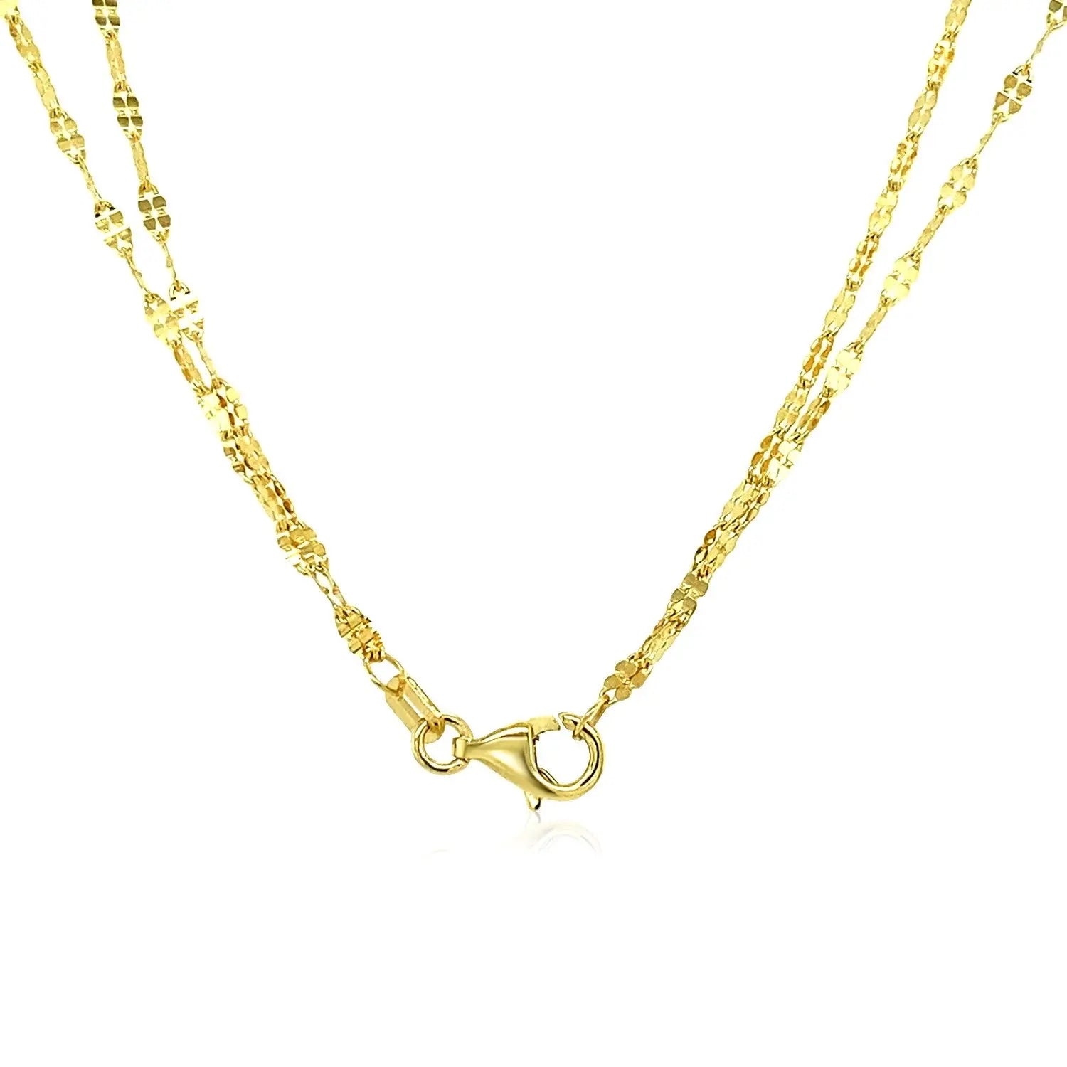 Double Strand Chain with Puffed teardrops Lariat Necklace in 14K Yellow Gold RCJ