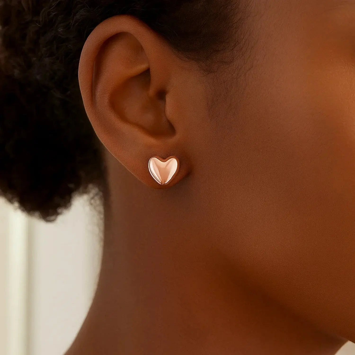 Puffed Heart Stud Earrings in 14K Rose Gold RCJ