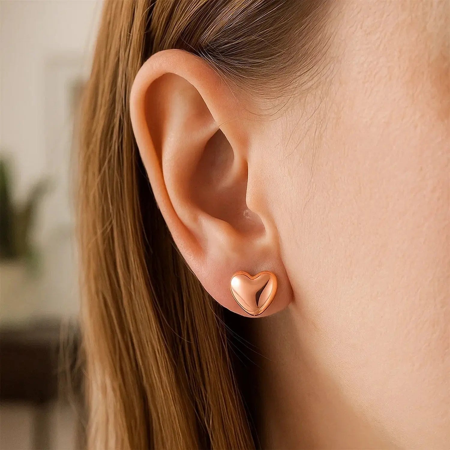 Puffed Heart Stud Earrings in 14K Rose Gold RCJ