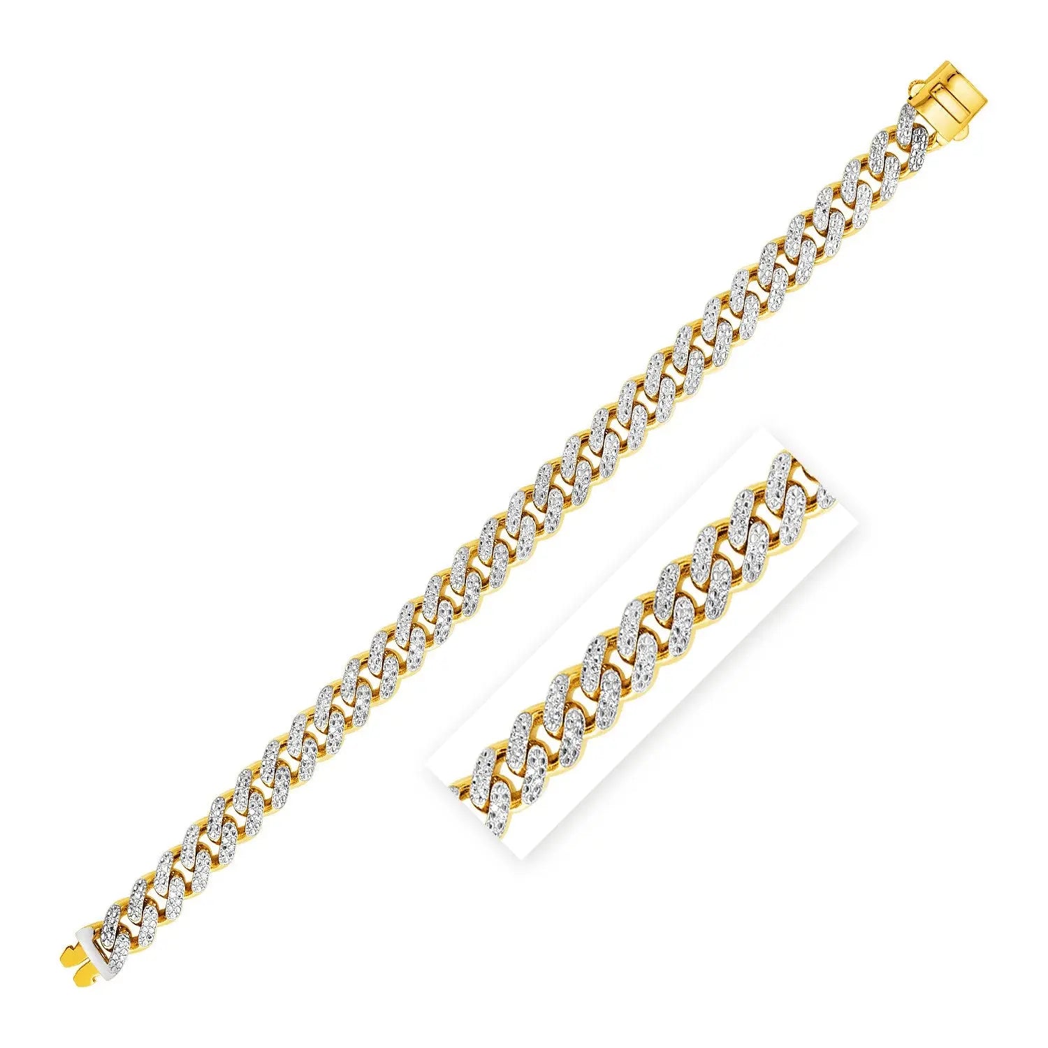 Curb Chain Bracelet with Diamond Pave Links in 14K Two Tone Gold RCJ