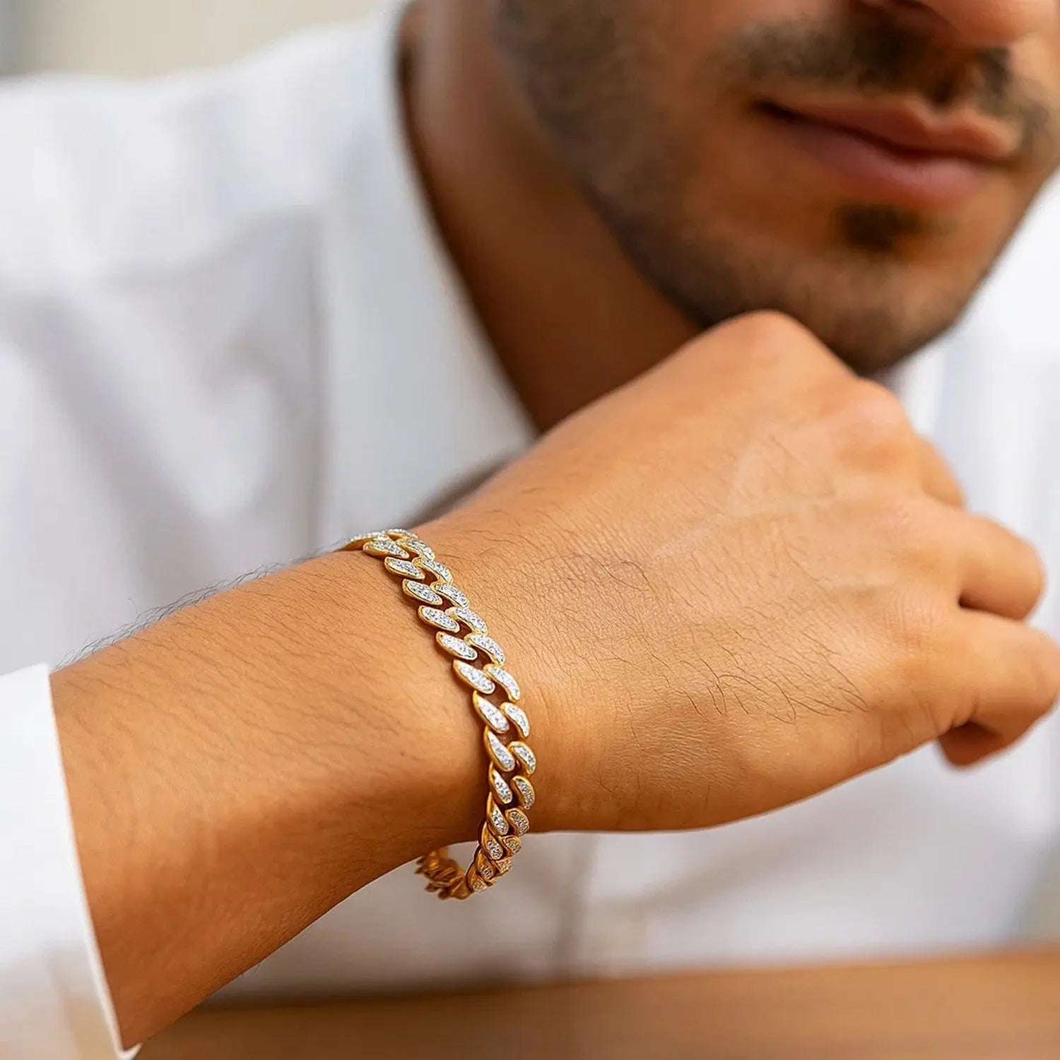 Curb Chain Bracelet with Diamond Pave Links in 14K Two Tone Gold RCJ