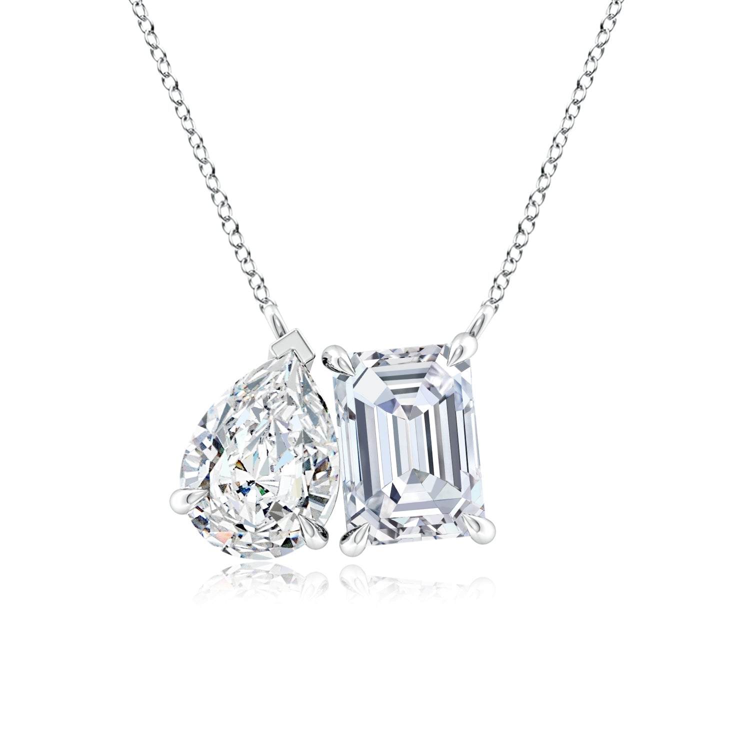 AGI Certified Lab-Grown Emerald-Cut & Pear Diamond Two-Stone Pendant in 14K White Gold – Choice of 1ctw or 2ctw-0